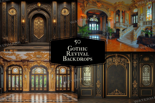 Gothic Revival Backdrops - Luxurious Gold and Baroque Designs for Photography - Gothic Backgrounds - Gothic PNG - Digital Backdrops