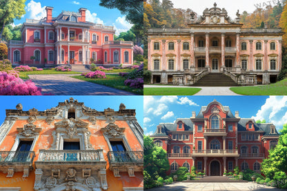 Baroque House Interior Backdrops, Elegant Mansion Photography Backgrounds, Ornate Architecture - Colorful Buildings - Baroque Backdrops