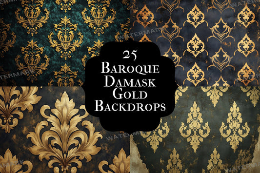 Decorative Gold Damask Backdrops, Ornamental Baroque Pattern Digital Backgrounds, Embellishment Textures, Art Project, Regal Backgrounds