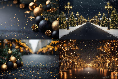 Black and Gold Christmas Backdrops: Luxury Christmas Background, Xmas, Photography Backdrops - Photoshop Digital Backdrops and Overlays