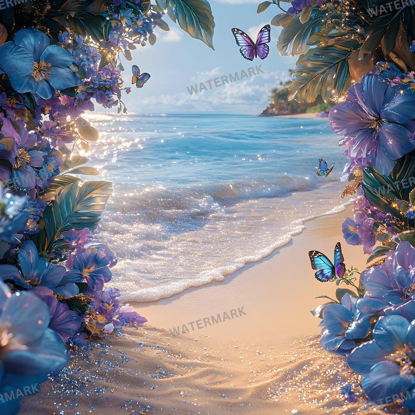 Shimmering Shoreline Backdrops - Digital Beach Backgrounds for Photography, Photoshop Overlays, Portraits, Products - Tropical Backdrops
