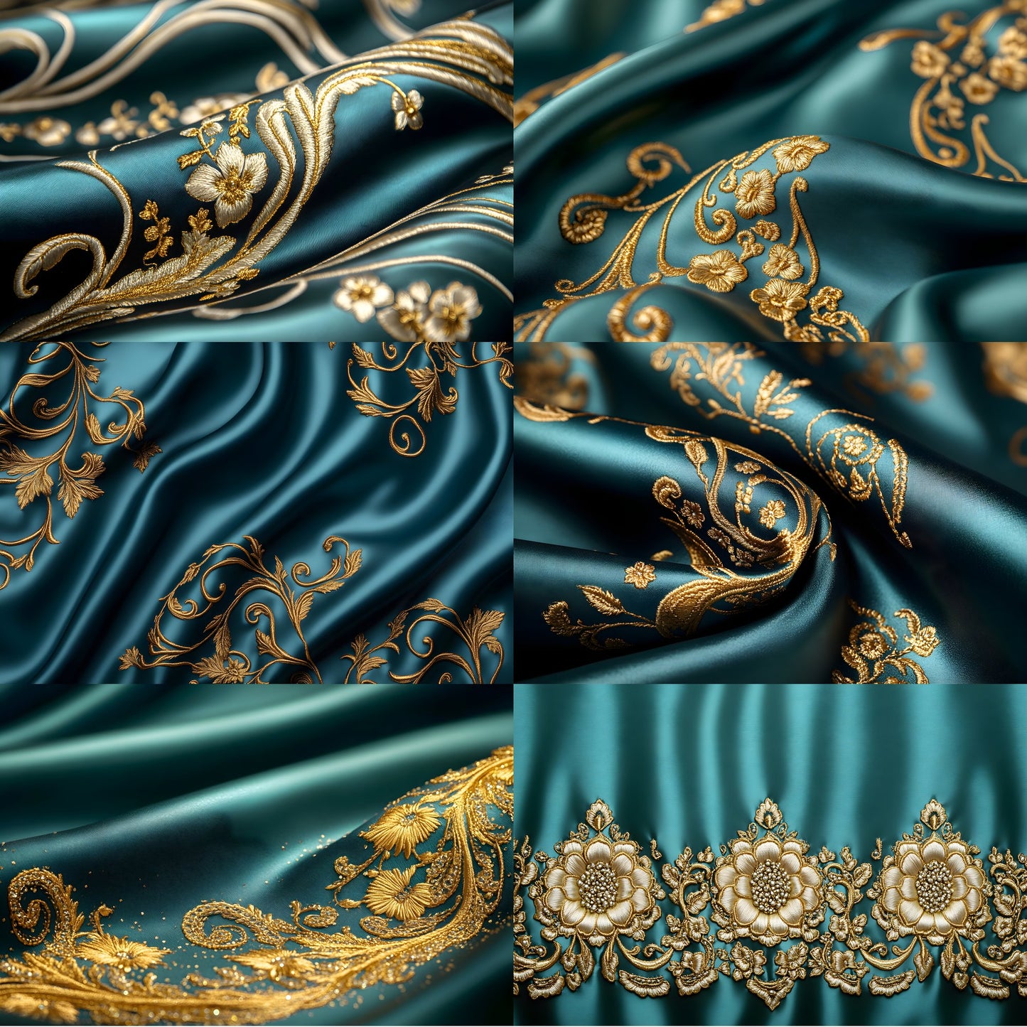 Teal Gold Embroidered Satin Digital Backdrop, Luxury Photo Background, Elegant Portrait Photography, Wedding, Newborn, Images