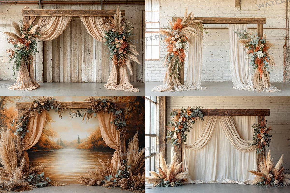 Boho Natural Wood Arch Backdrops for Photography - Warm Aesthetic Master Overlay PNGs - Digital Art  Design 00x00px