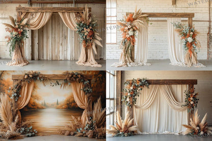Boho Natural Wood Arch Backdrops for Photography - Warm Aesthetic Master Overlay PNGs - Digital Art  Design 00x00px