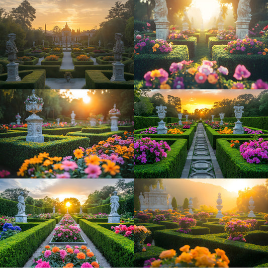 Baroque Hedge Garden Digital Backdrop, Symmetrical Photography Backgrounds, Outdoor Scenery Photo Booth, High-Res Images for Composites