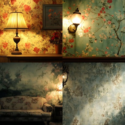 Vintage Wallpaper Room Digital Backdrop, Photography Backgrounds, Antique Interior Photo Prop, High-Res Image for Photographers