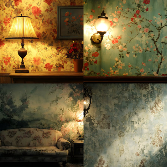 Vintage Wallpaper Room Digital Backdrop, Photography Backgrounds, Antique Interior Photo Prop, High-Res Image for Photographers