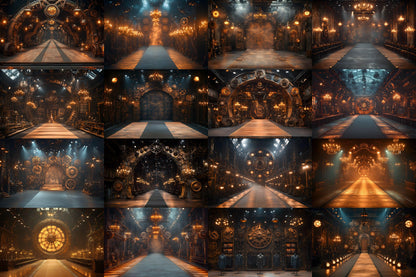 Steampunk Runway Backdrops - Digital Photography Backdrops, Maternity & Wedding Background, Studio Master Overlay, Fashion Show Stage
