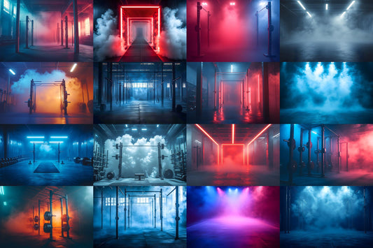 Neon Sports Photography Backdrop Bundle ��������� Digital Backgrounds - Colorful Neon Lights - Smoke Background - Futuristic, Modern Backdrops