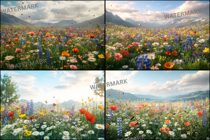 Wildflower Digital Backdrop Set, Botanical Photography Backgrounds, Ratios, Floral Photo Overlays, Spring Scene, Nature Inspired