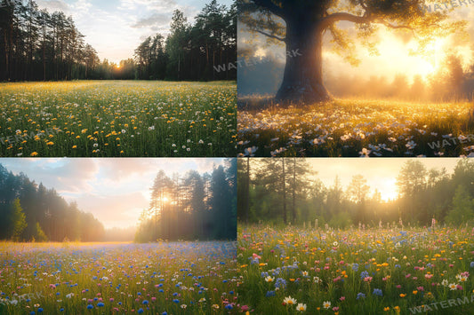 Rustic Wildflower Field Backdrops | Sunlit Meadows | Country Charm | Nature Photography | Digital Backgrounds