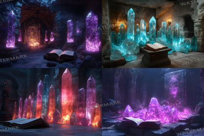 Cursed Crystal Chamber Backdrops, Fantasy Glowing Cave Digital Background, Magical Gemstone Cavern Photo Booth Prop, Dark Purple Scene