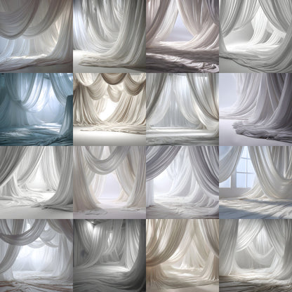 White Fabric Draped Floor Digital Backdrop, Photography Background for Newborns, Product Photography, Square RatioTexture, Wrinkled Cloth Fabric