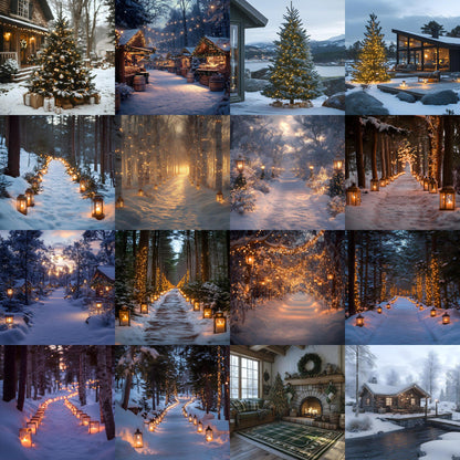 Enchanting Nordic Christmas Backdrops - Festive Winter Wonderland Scenes for Holiday Photography, Digital Art, Kids, Family Portraits