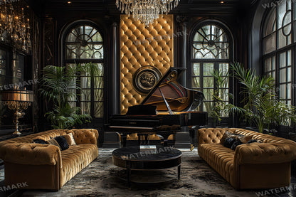 Jazz Lounge Luxe Backdrops | Art Deco Luxury Piano Backgrounds | Elegant Vintage Jazz Club Scene | Bar Interior | Digital Backdrops