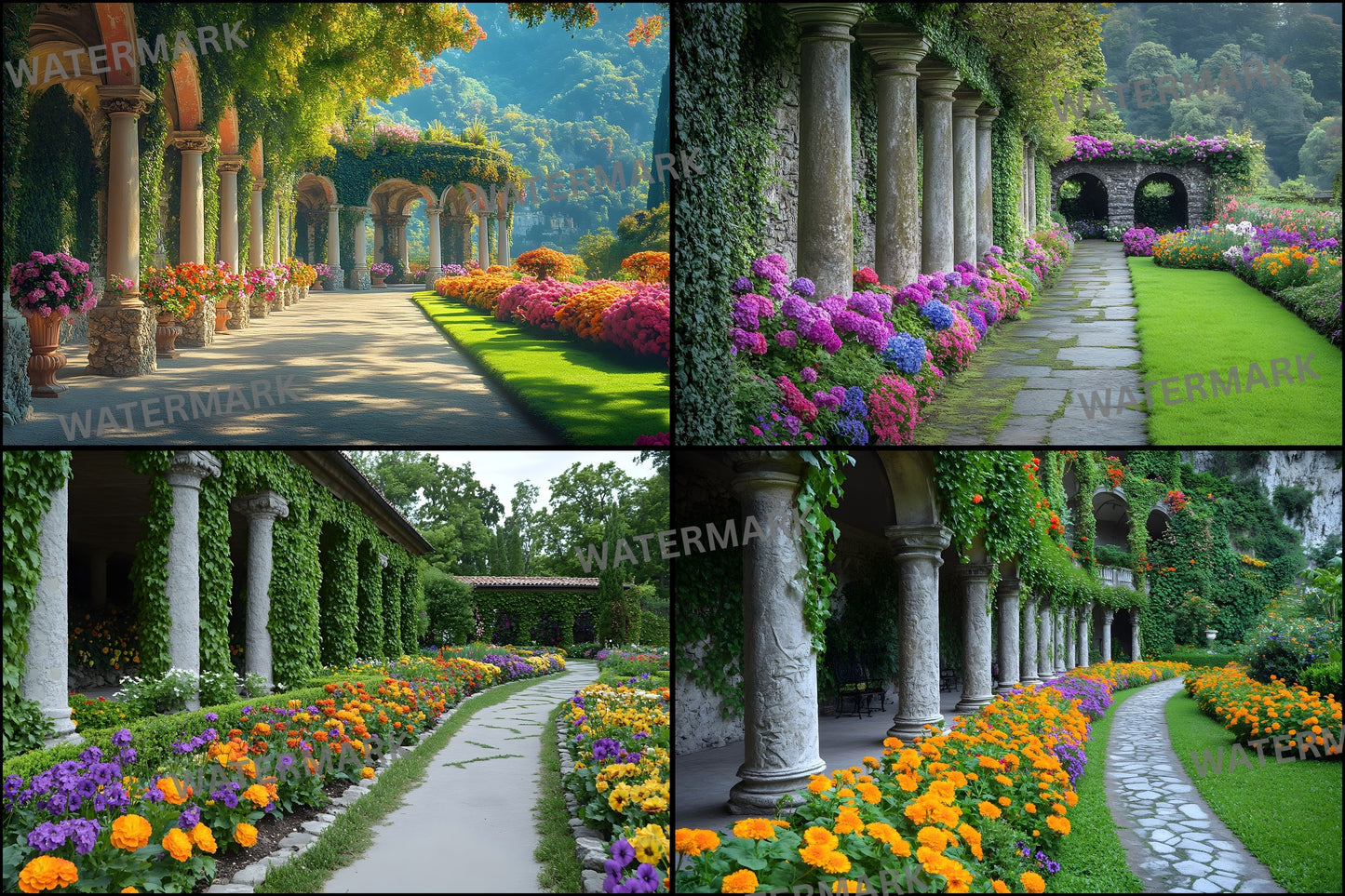 Baroque Garden Stone Columns Digital Backdrop, Photography Background Fantasy Photo Prop, Fine Art Photography