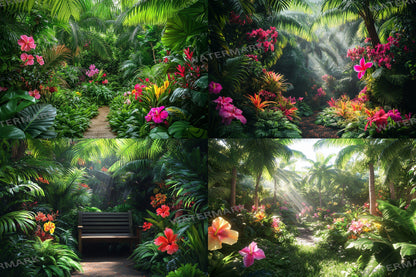 Tropical Secret Retreat Backdrop: PNGs for Exotic Island Photo Editing, Hidden Jungle Paradise Scenes, Lush Summer Digital Backdrops.
