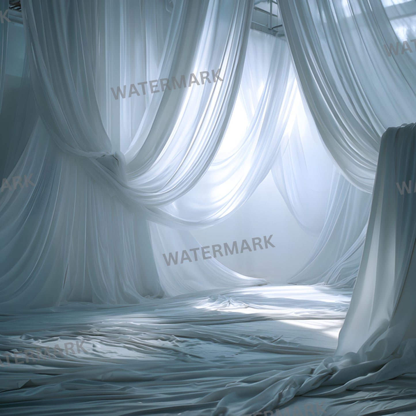 White Fabric Draped Floor Digital Backdrop, Photography Background for Newborns, Product Photography, Square RatioTexture, Wrinkled Cloth Fabric