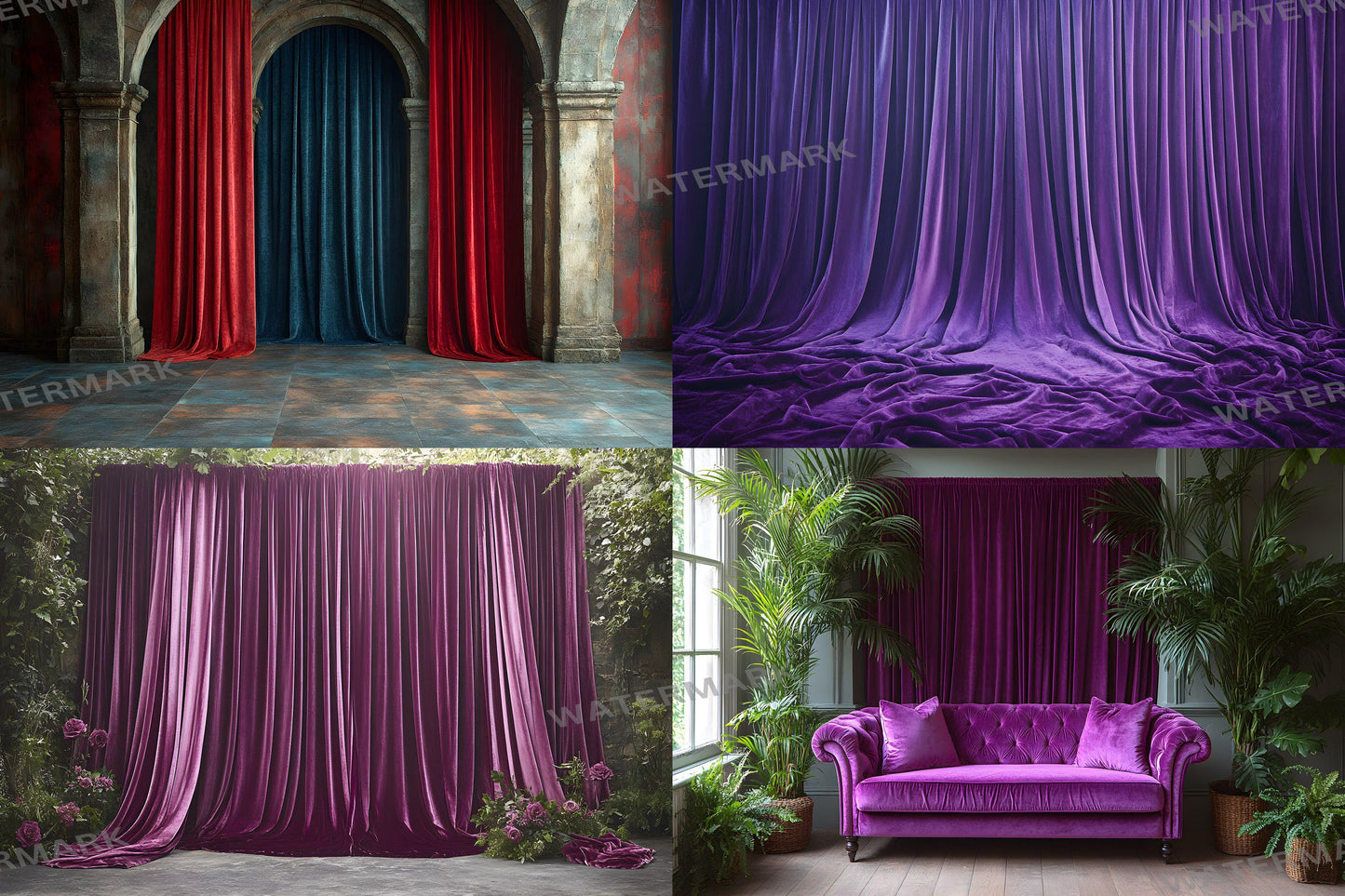 Velvet Elegance Backdrops | Luxurious Digital Backgrounds | Opulent Vintage Room Photography Backdrops | Wedding & Maternity Backdrops