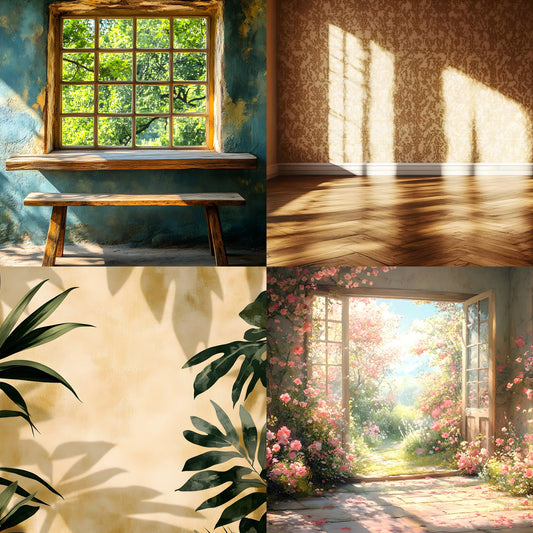 Vintage Sunlit Room Digital Backdrop, Wallpaper Backgrounds, Photography, Dreamy Photo Booth, High-Res Images, Scenic Photography
