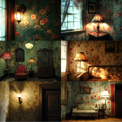 Vintage Wallpaper Room Digital Backdrop, Photography Backgrounds, Antique Interior Photo Prop, High-Res Image for Photographers