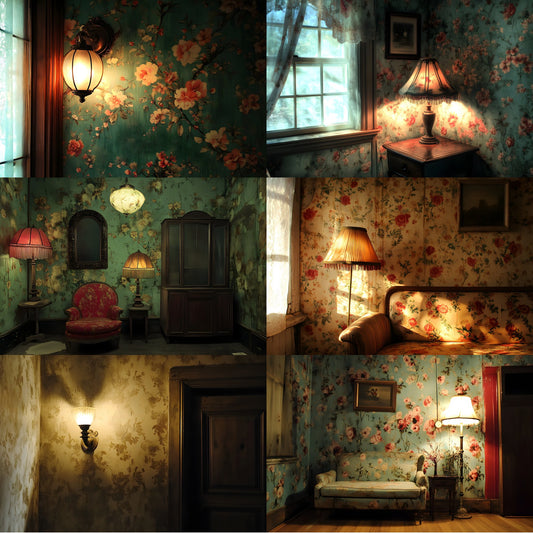 Vintage Wallpaper Room Digital Backdrop, Photography Backgrounds, Antique Interior Photo Prop, High-Res Image for Photographers