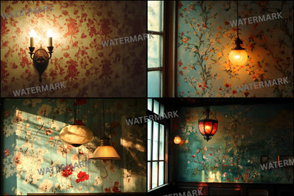 Vintage Wallpaper Room Backdrops, Photography Backgrounds, Digital Download for Portrait Photography, High-Resolution Images