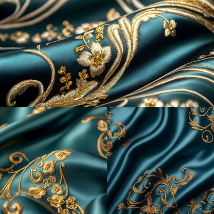 Teal Gold Embroidered Satin Digital Backdrop, Luxury Photo Background, Elegant Portrait Photography, Wedding, Newborn, Images