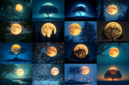 Full Moon Backdrops ��������� Mystical Night Sky, Fantasy Lunar Scenes, Spooky Moonlit Photography Backgrounds for Art, Film & Digital Backdrops