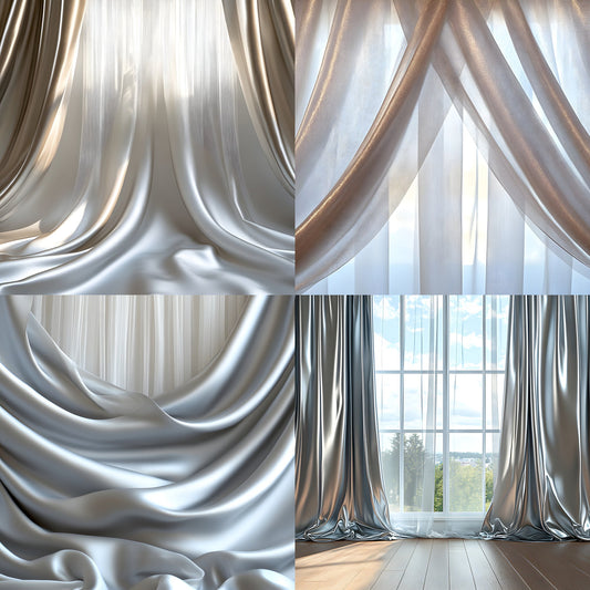 Silver Satin Sheer Curtains Digital Backdrop, Photography Background for Portrait, Wedding, and Newborn Photoshoots - Ratio