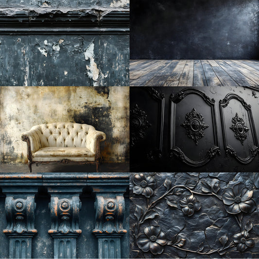 Vintage Black Textured Wall Digital Backdrop, Dark Photography Background for Portrait, Moody Fine Art Texture, Grunge Photo Prop