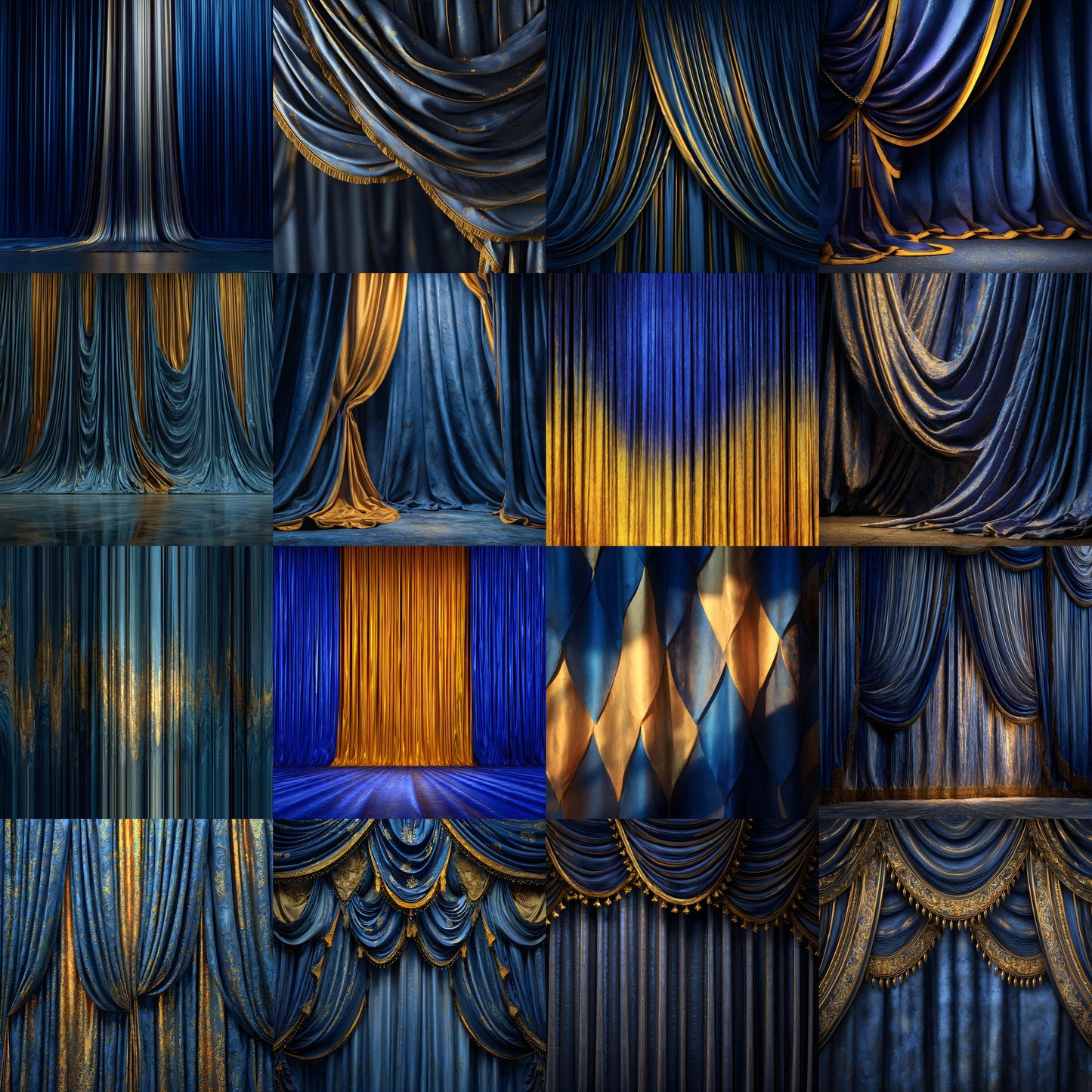 Sapphire Blue Gold Curtain Backdrop, Elegant Photography Background, Digital Download for Stunning Portraits, Wedding & Party Photo Booths, Square Image