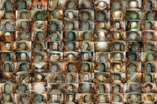 Boho Olive Arch Photography Backdrops for Digital Artists  Photographers - Warm Inviting Aesthetic - Commercial Use Allowed