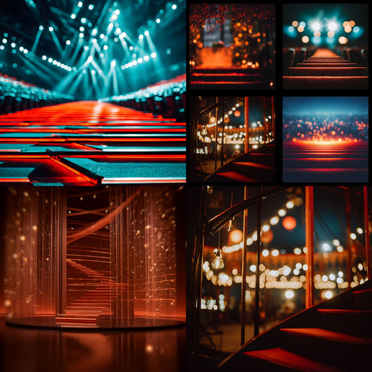 Empty Stage Red Stairs Digital Backdrop, Theater Background for Photography, Dramatic Photo Booth Prop, Square Image Download, Performance Art