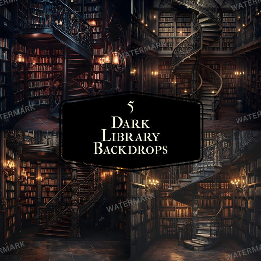 DARK LIBRARY BACKDROPS - 8 Digital Photography Overlays for Portrait Composites  Studio Backgrounds - 96x96px