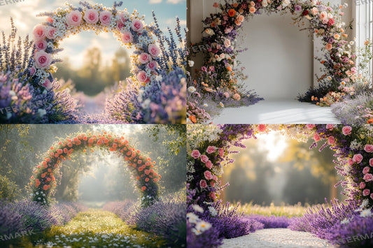 Wildflower Archway Backdrops for Photography, Romantic Floral Digital Backgrounds, Event Decor, Spring Nature-Inspired Designs