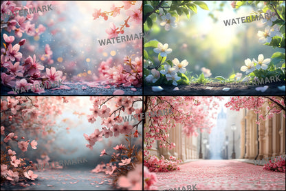 Spring Flower Photography Backdrop, Floral Garden Digital Background, Springtime Scene for Portrait Photoshoot, Outdoor Nature Photo Prop, Ratio