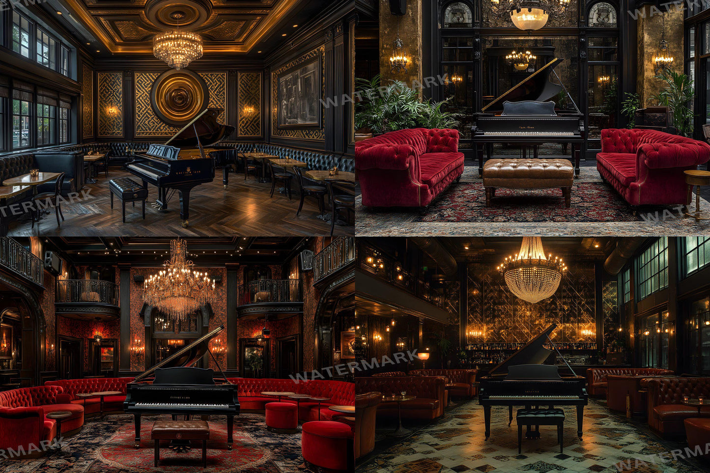 Jazz Lounge Luxe Backdrops | Art Deco Luxury Piano Backgrounds | Elegant Vintage Jazz Club Scene | Bar Interior | Digital Backdrops