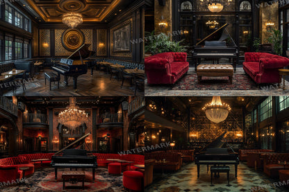 Jazz Lounge Luxe Backdrops | Art Deco Luxury Piano Backgrounds | Elegant Vintage Jazz Club Scene | Bar Interior | Digital Backdrops