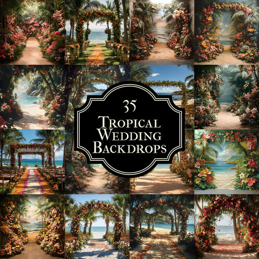Tropical Wedding Digital Backdrops, Photoshop Composites, Master Overlay Bundle, Beach Wedding Backgrounds - Tropical Destination Wedding