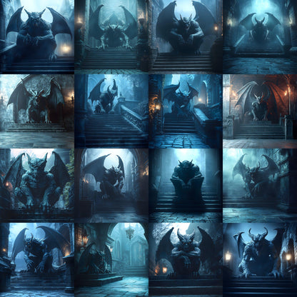 Gothic Gargoyle Digital Backdrops - Dark Fantasy Medieval Castle Scenes - Spooky Photo Composite Overlays - Halloween Gothic Backgrounds