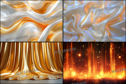 Golden Silk Curtains Digital Backdrop, Luxurious Photo Background, Portrait Photography, Wedding, Elegant Fabric Drapes, Images