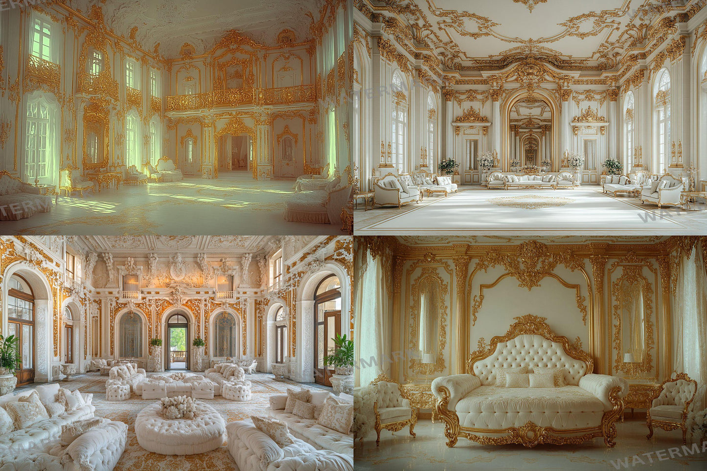 Luxurious Baroque Gold Backdrops Featuring Ornate Interiors, Elegant Palaces, and Opulent Decorative Styles, Baroque Regal Room Backdrops