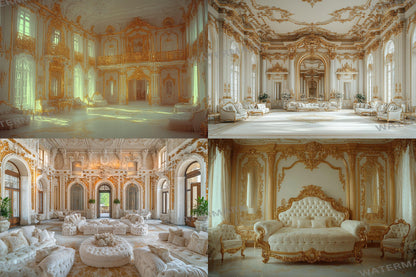 Luxurious Baroque Gold Backdrops Featuring Ornate Interiors, Elegant Palaces, and Opulent Decorative Styles, Baroque Regal Room Backdrops
