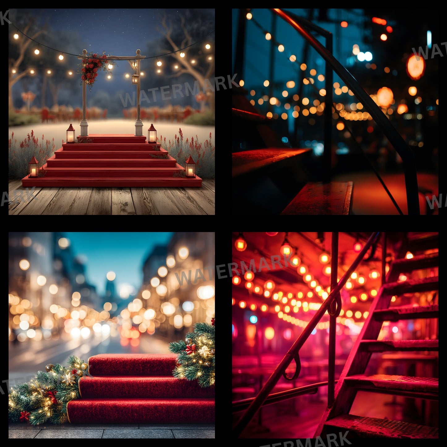 Theater Stage Digital Backdrop, Red Stairs Photography Background, Image for Dramatic Portraits, Theatrical Photo Booth Prop