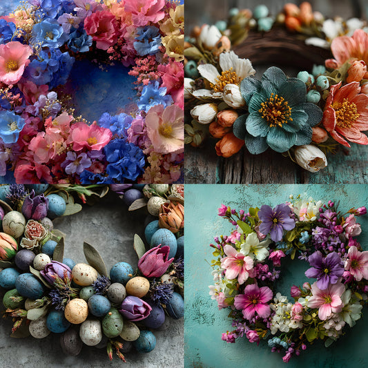 Newborn Digital Backdrop Pastel Floral Wreath, Aerial Empty Nest Photography Background, Baby Photo Prop, LBXD