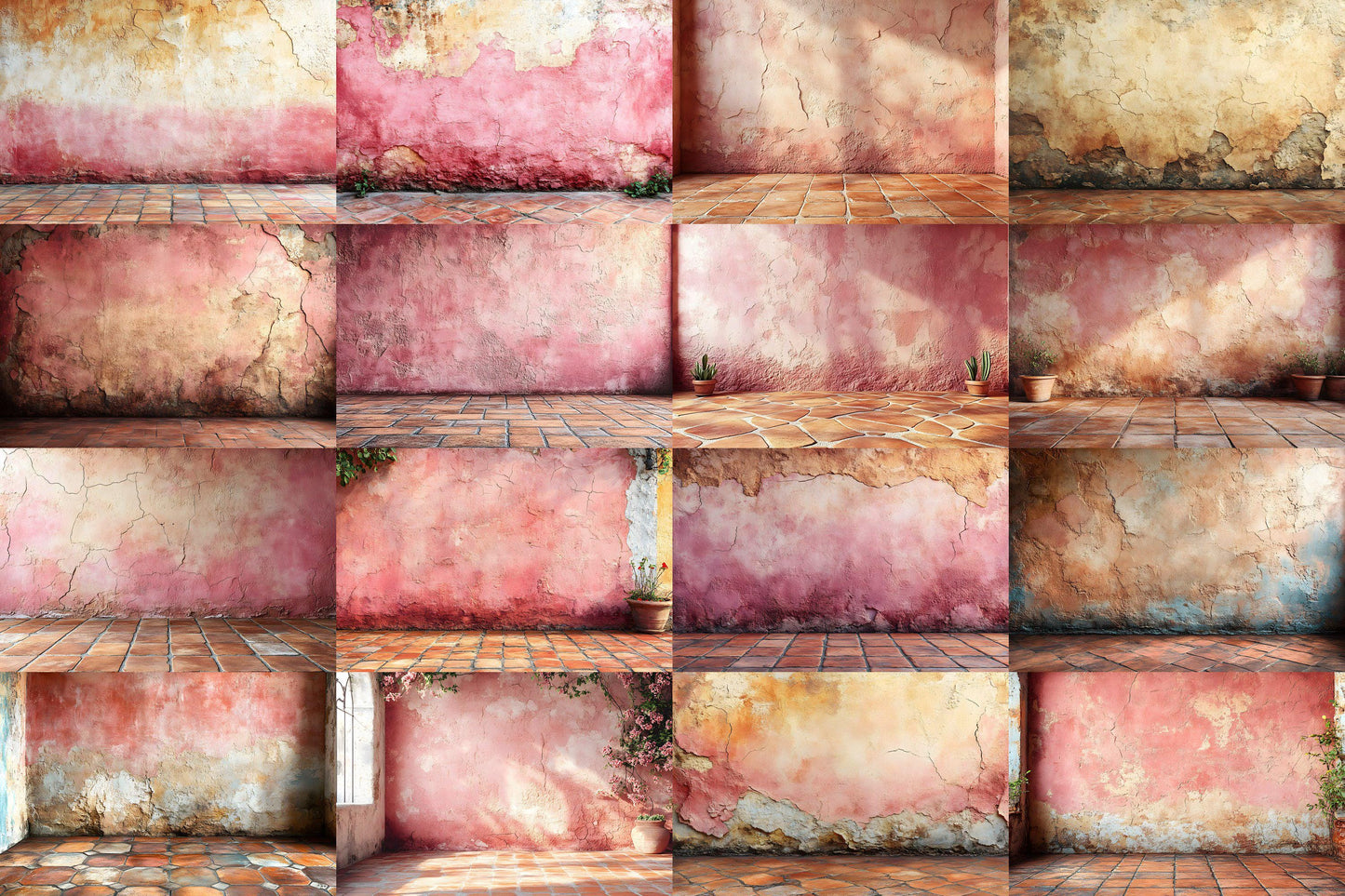 Cinnamon Blush Wall Backdrops | Textured Vintage Wall Background | Warm Rust Pink Photoshop Backdrop | Weathered Brick Digital Background