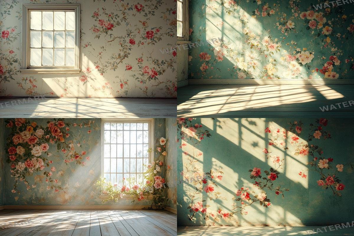 Vintage Floral Wallpaper Backdrops - Textured PNG Designs for Digital Artists Photographers  Designers