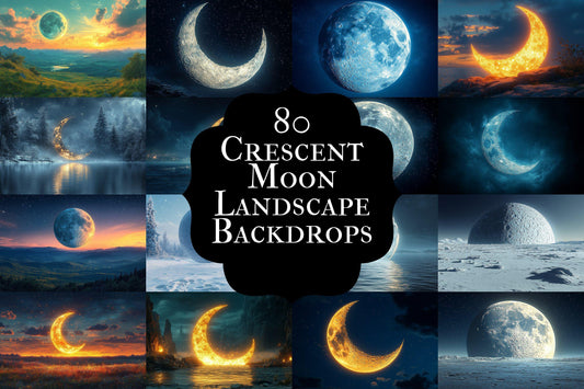 Crescent Moon Backdrop: 8PNGs for Fantasy Sky Photo Editing, Celestial Photography Props, Mystical Night Digital Backdrops
