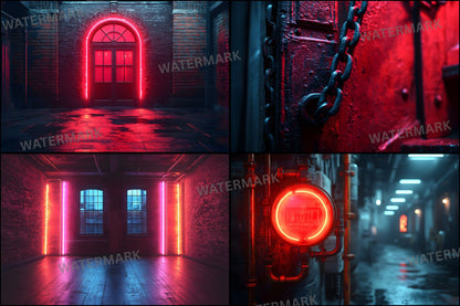Neon Industrial Rustic Photography Backdrop Set, Urban Digital Backgrounds for Portraits, Graffiti Wall Photo Overlays, LBXD
